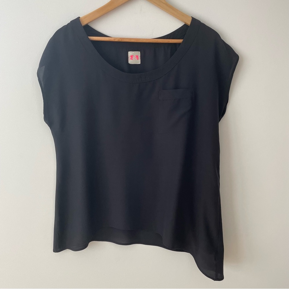 Sass & Bide black silk asymmetric hem blouse